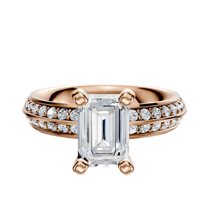 14K Rose Gold 4 Prong Classic Knife Edge 1-Row-Pave 2.5mm Engagement Ring