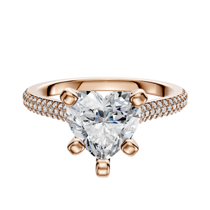 14K Rose Gold 4 Prong Cathedral Dome 3-Row-Pave 2.0mm Engagement Ring