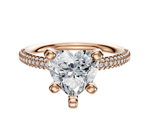 14K Rose Gold 4 Prong Classic Dome 3-Row-Pave 2.0mm Engagement Ring