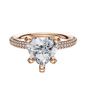 14K Rose Gold 4 Prong Classic Dome 3-Row-Pave 2.0mm Engagement Ring