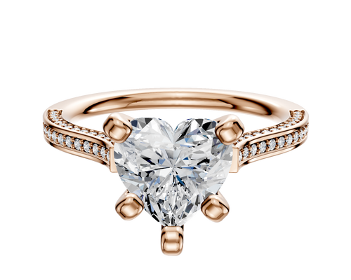 14K Rose Gold 4 Prong Cathedral Flat 3-Row-Pave 2.0mm Engagement Ring