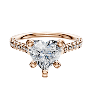 14K Rose Gold 4 Prong Cathedral Flat 3-Row-Pave 2.0mm Engagement Ring