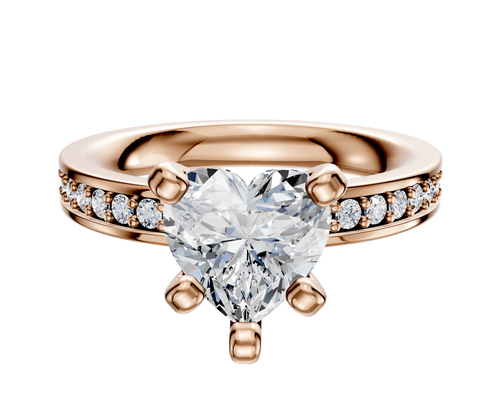 14K Rose Gold 4 Prong Classic Flat 1-Row-Pave 2.5mm Engagement Ring