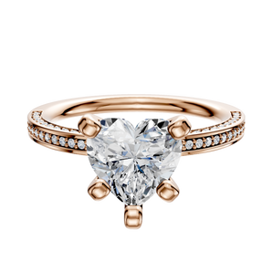 14K Rose Gold 4 Prong Classic Flat 3-Row-Pave 2.0mm Engagement Ring