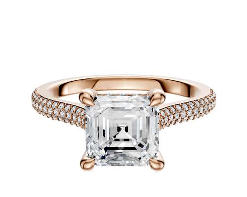 14K Rose Gold 4 Prong Hidden Halo Cathedral Dome 3-Row-Pave 2.0mm Engagement Ring