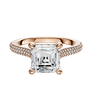 14K Rose Gold 4 Prong Hidden Halo Cathedral Dome 3-Row-Pave 2.0mm Engagement Ring