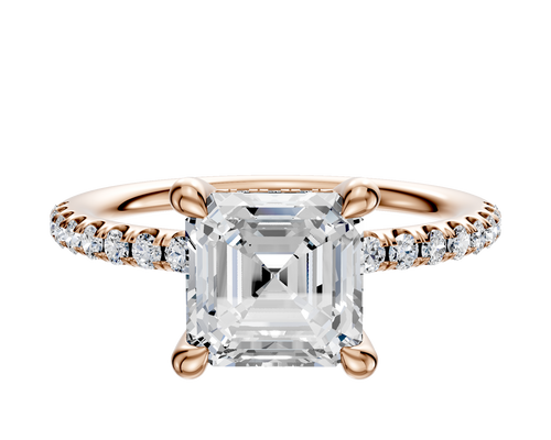 14K Rose Gold 4 Prong Hidden Halo Classic Dome 1-Row-Pave 2.5mm Engagement Ring