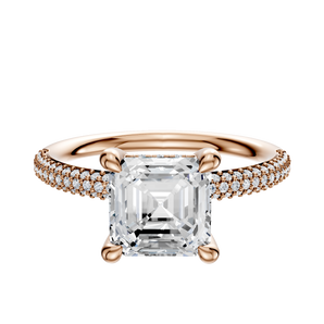 14K Rose Gold 4 Prong Hidden Halo Classic Dome 3-Row-Pave 2.0mm Engagement Ring