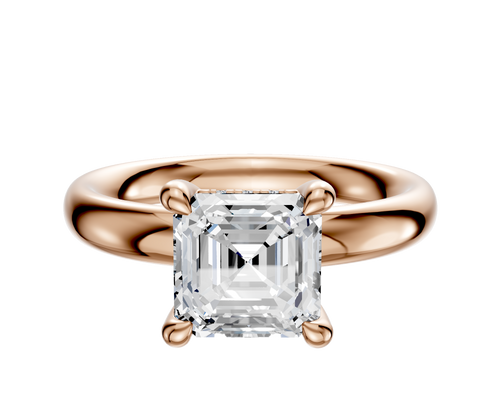 14K Rose Gold 4 Prong Hidden Halo Classic Dome 3.0mm Engagement Ring