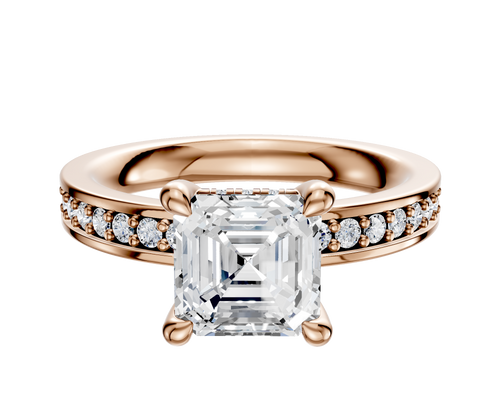 14K Rose Gold 4 Prong Hidden Halo Classic Flat 1-Row-Pave 2.5mm Engagement Ring