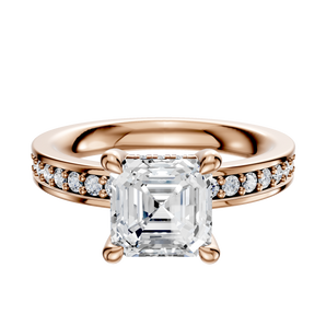 14K Rose Gold 4 Prong Hidden Halo Classic Flat 1-Row-Pave 2.5mm Engagement Ring