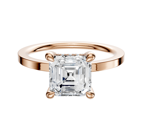 14K Rose Gold 4 Prong Hidden Halo Classic Flat 1.5mm Engagement Ring