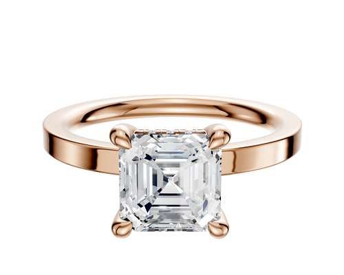 14K Rose Gold 4 Prong Hidden Halo Classic Flat 2.0mm Engagement Ring