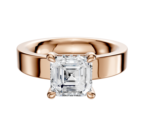 14K Rose Gold 4 Prong Hidden Halo Classic Flat 4.0mm Engagement Ring