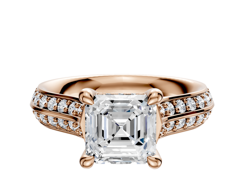 14K Rose Gold 4 Prong Hidden Halo Cathedral Knife Edge 1-Row-Pave 2.5mm Engagement Ring