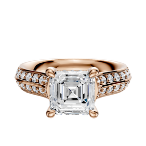 14K Rose Gold 4 Prong Hidden Halo Cathedral Knife Edge 1-Row-Pave 2.5mm Engagement Ring