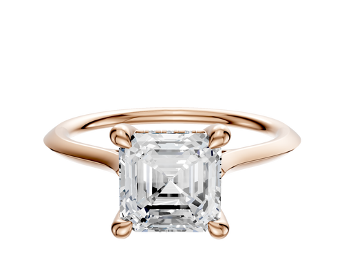 14K Rose Gold 4 Prong Hidden Halo Cathedral Knife Edge 1.5mm Engagement Ring