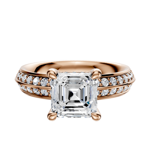 14K Rose Gold 4 Prong Hidden Halo Classic Knife Edge 1-Row-Pave 2.5mm Engagement Ring