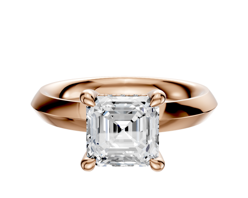 14K Rose Gold 4 Prong Hidden Halo Classic Knife Edge 3.0mm Engagement Ring