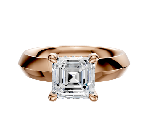 14K Rose Gold 4 Prong Hidden Halo Classic Knife Edge 4.0mm Engagement Ring