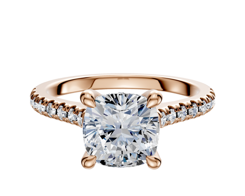 14K Rose Gold 4 Prong Hidden Halo Cathedral Dome 1-Row-Pave 2.5mm Engagement Ring