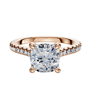 14K Rose Gold 4 Prong Hidden Halo Cathedral Dome 1-Row-Pave 2.5mm Engagement Ring