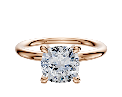 14K Rose Gold 4 Prong Hidden Halo Classic Dome 2.0mm Engagement Ring