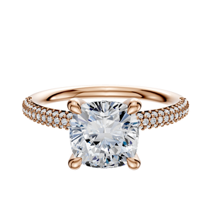 14K Rose Gold 4 Prong Hidden Halo Classic Dome 3-Row-Pave 2.0mm Engagement Ring