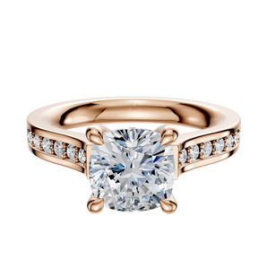 14K Rose Gold 4 Prong Hidden Halo Cathedral Flat 1-Row-Pave 2.5mm Engagement Ring