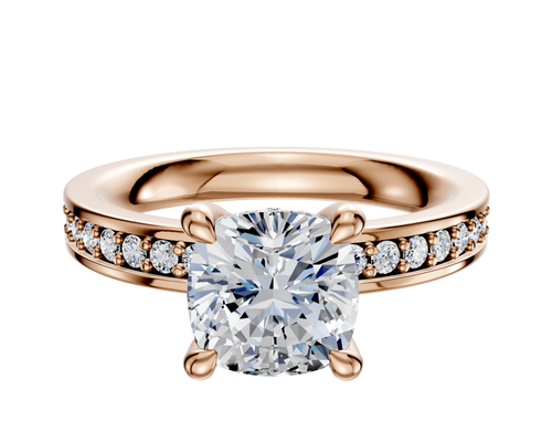 14K Rose Gold 4 Prong Hidden Halo Classic Flat 1-Row-Pave 2.5mm Engagement Ring