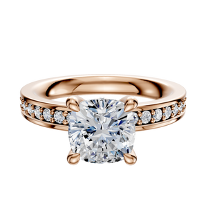 14K Rose Gold 4 Prong Hidden Halo Classic Flat 1-Row-Pave 2.5mm Engagement Ring