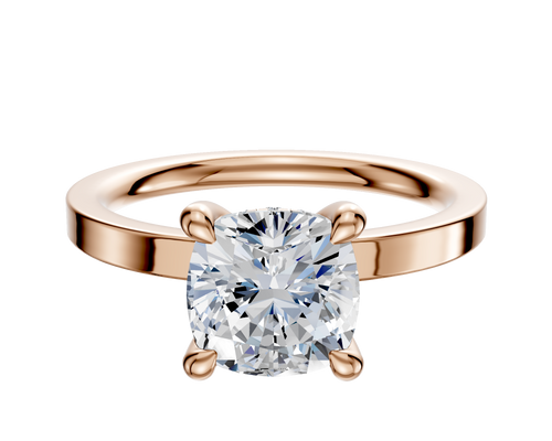 14K Rose Gold 4 Prong Hidden Halo Classic Flat 2.0mm Engagement Ring