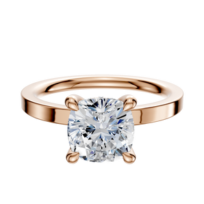 14K Rose Gold 4 Prong Hidden Halo Classic Flat 2.0mm Engagement Ring