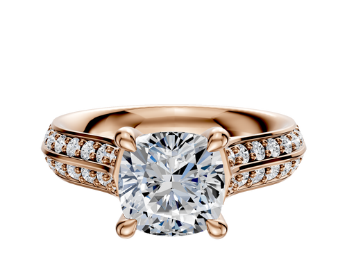 14K Rose Gold 4 Prong Hidden Halo Cathedral Knife Edge 1-Row-Pave 2.5mm Engagement Ring