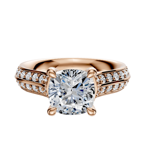 14K Rose Gold 4 Prong Hidden Halo Cathedral Knife Edge 1-Row-Pave 2.5mm Engagement Ring