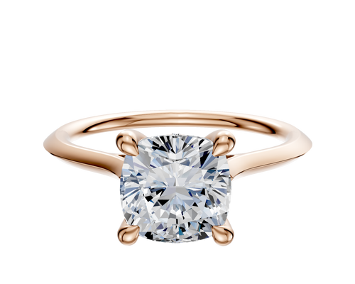 14K Rose Gold 4 Prong Hidden Halo Cathedral Knife Edge 1.5mm Engagement Ring