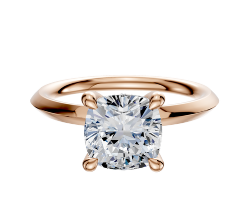 14K Rose Gold 4 Prong Hidden Halo Classic Knife Edge 2.0mm Engagement Ring