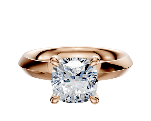 14K Rose Gold 4 Prong Hidden Halo Classic Knife Edge 3.0mm Engagement Ring