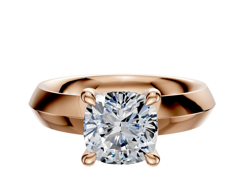 14K Rose Gold 4 Prong Hidden Halo Classic Knife Edge 4.0mm Engagement Ring