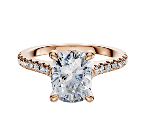 14K Rose Gold 4 Prong Hidden Halo Cathedral Dome 1-Row-Pave 2.5mm Engagement Ring