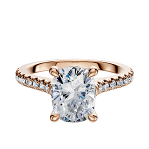 14K Rose Gold 4 Prong Hidden Halo Cathedral Dome 1-Row-Pave 2.5mm Engagement Ring