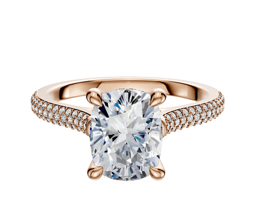 14K Rose Gold 4 Prong Hidden Halo Cathedral Dome 3-Row-Pave 2.0mm Engagement Ring