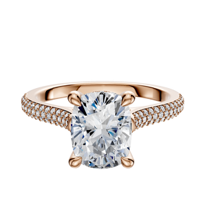 14K Rose Gold 4 Prong Hidden Halo Cathedral Dome 3-Row-Pave 2.0mm Engagement Ring