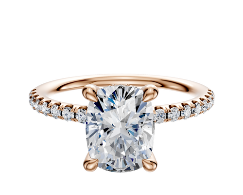 14K Rose Gold 4 Prong Hidden Halo Classic Dome 1-Row-Pave 2.5mm Engagement Ring