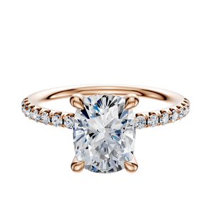 14K Rose Gold 4 Prong Hidden Halo Classic Dome 1-Row-Pave 2.5mm Engagement Ring