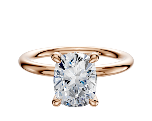 14K Rose Gold 4 Prong Hidden Halo Classic Dome 2.0mm Engagement Ring