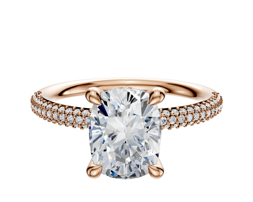 14K Rose Gold 4 Prong Hidden Halo Classic Dome 3-Row-Pave 2.0mm Engagement Ring