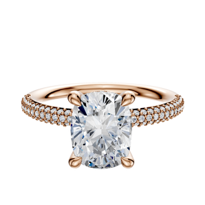 14K Rose Gold 4 Prong Hidden Halo Classic Dome 3-Row-Pave 2.0mm Engagement Ring