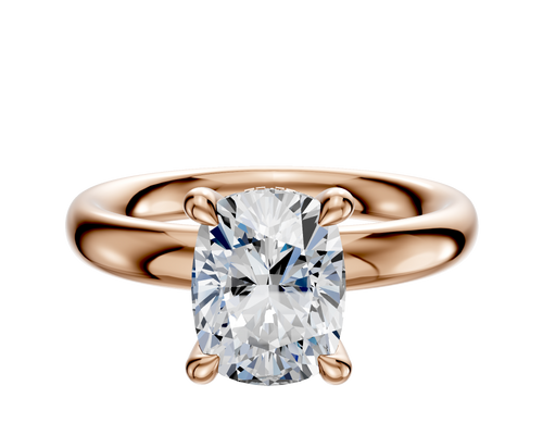 14K Rose Gold 4 Prong Hidden Halo Classic Dome 3.0mm Engagement Ring