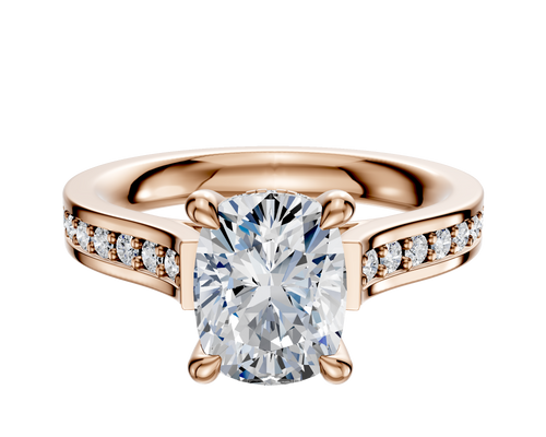 14K Rose Gold 4 Prong Hidden Halo Cathedral Flat 1-Row-Pave 2.5mm Engagement Ring